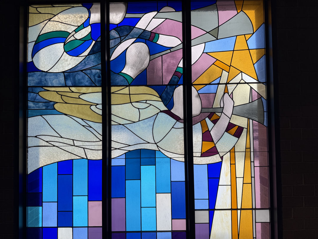 Bethel Lutheran Church Graettinger Iowa ELCA Stained Glass Angel Trumpet Morphew Photo