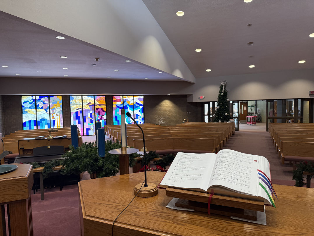 Bethel Lutheran Church Graettinger Iowa ELCA Dove Stained Glass Morphew Photo